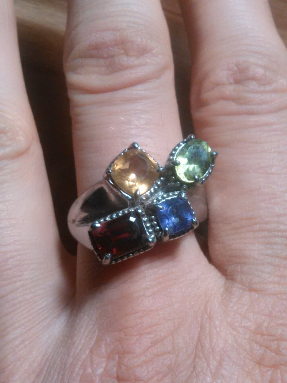 Multi-Gemstone Stainless Steel Ring (Size 10)